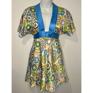 Ginger Blu 100% Silk Retro Floral Multicolor Tunic Top Size S Small EUC!!!